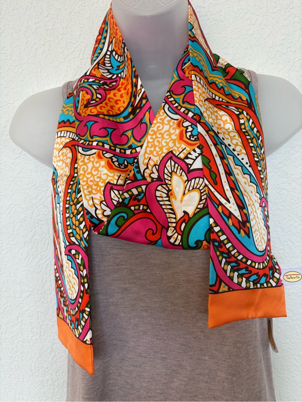 Talbots Orange, Pink, Teal & Gold Paisley Silk-Feel Scarf